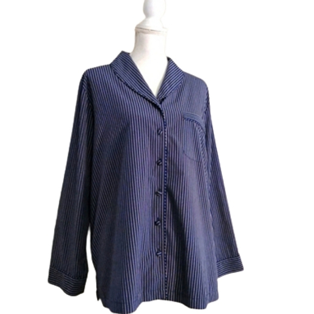 Cabernet Sleepwear Striped Pajama PJ Top Button Down Shirt